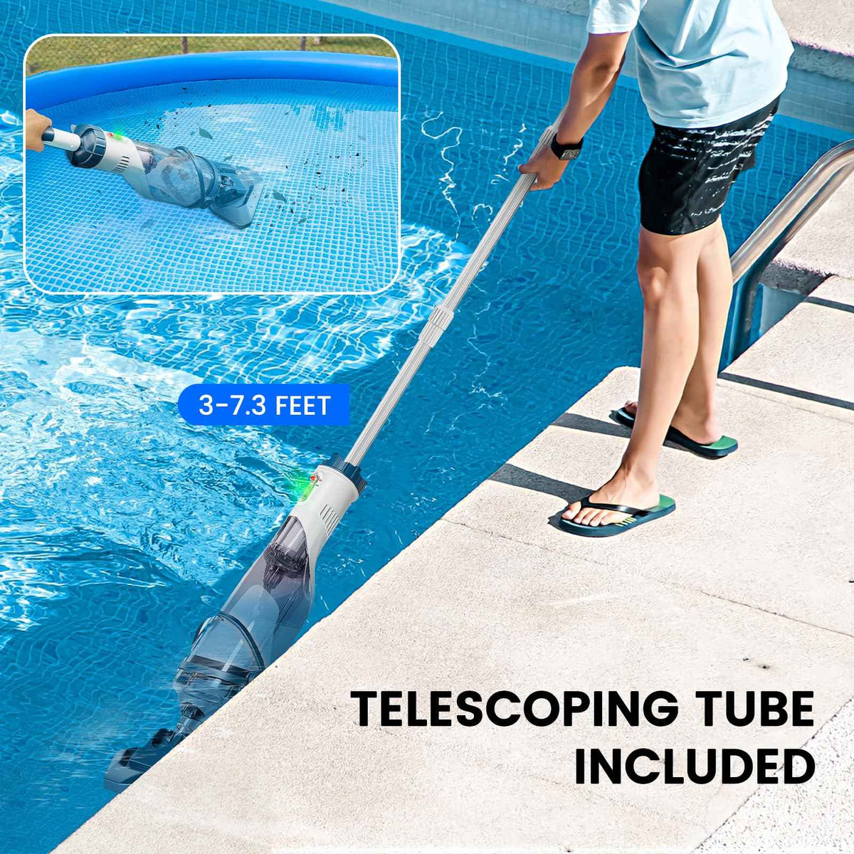 Enhulk Pool Vacuum for Above Ground Pool with Powerful Suction up to 18.5 gallons/min, Running time up to 1H, Handheld Rechargeable Pool Cleaner with a Telescopic Pole, PC10 🍁 All In One Marketplace Canada