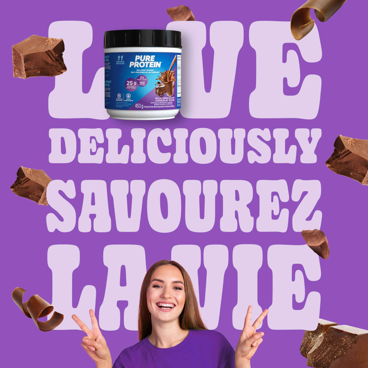 Pure Protein Whey Powder - High Protein (25 g/scoop), Low Sugar (2 g/scoop), Gluten Free - Fast-Acting Formula, Chocolate, 453g 🍁 All In One Marketplace Canada