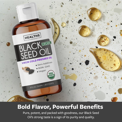 Organic Black Seed Oil | Cold Pressed Pure Black Cumin Seed Oil | Antioxidant, Blood Sugar & Liver Support | 100% Pure, Virgin Nigella Sativa | Zero Additives, Vegan & Non-GMO | 240ml (8 oz.) 🍁 All In One Marketplace Canada