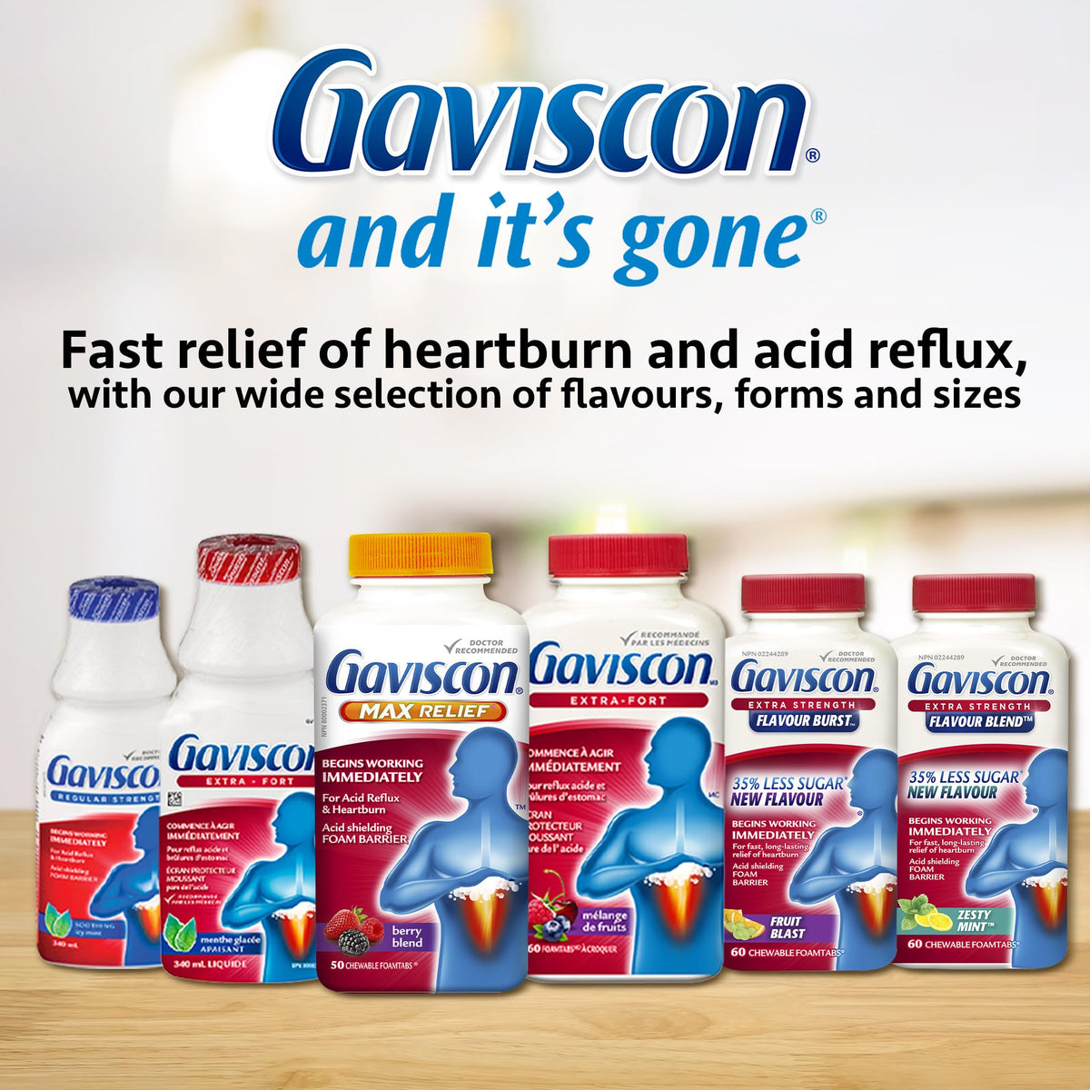 Gaviscon Extra Strength Flavour Burst Tablets - 120 Count - Chewable Foaming Antacid Tablets for Day and Night Heartburn Relief, Acid Reflux and GERD Relief, Fruit Blast - Free of Aluminum, Lactose and Gluten 🍁 All In One Marketplace Canada