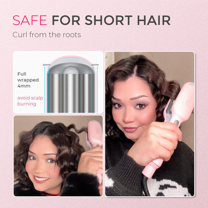TYMO ROVY Hair Waver Curling Iron, 3-Barrel Ionic Hair Curler with 9 Heat Settings, Beach Waves Crimper for Women, Travel-Friendly, Anti-Scald, Fast Heating, Easy to Use, Pink, 1 inch 🍁 All In One Marketplace Canada