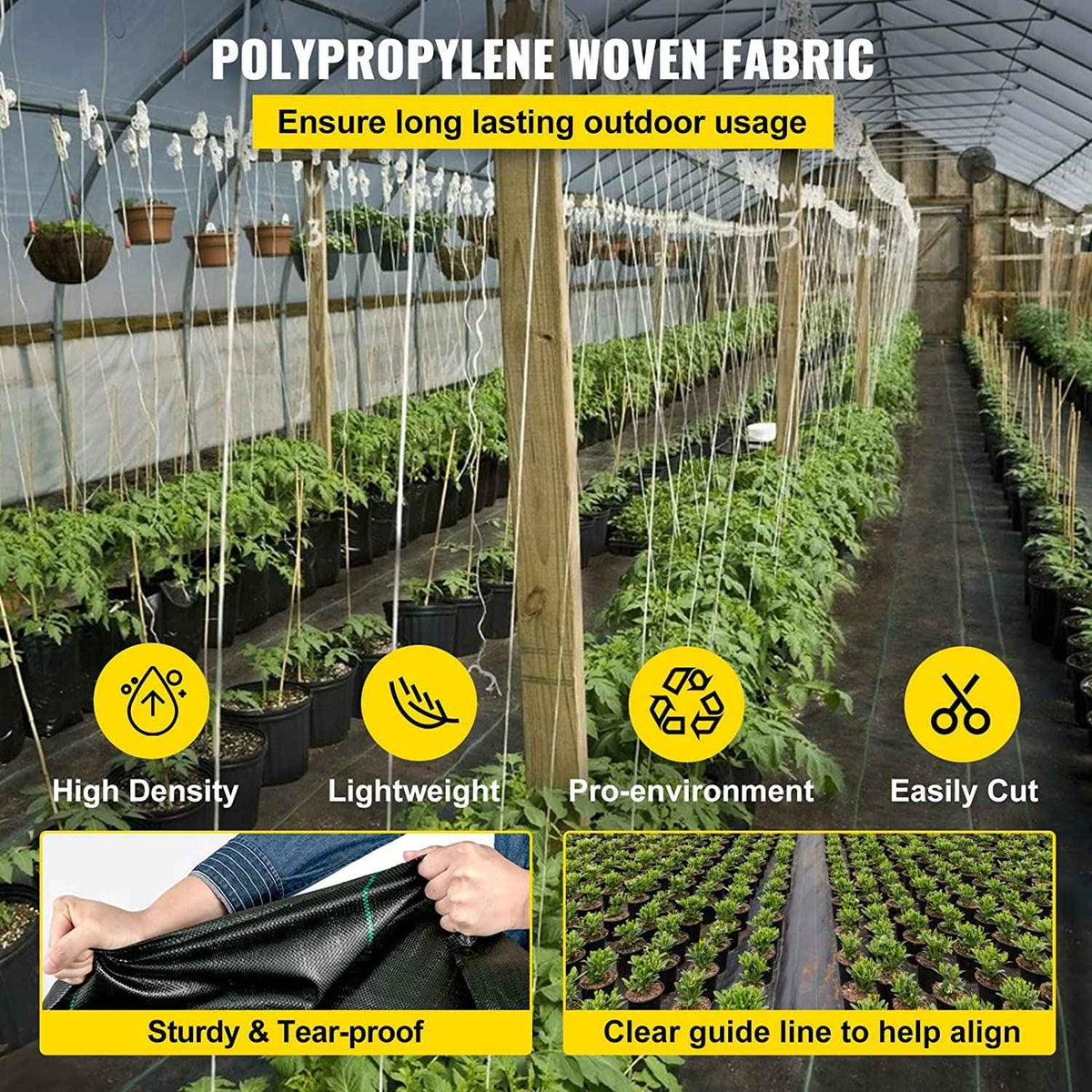 VEVOR 3FTx300FT Premium Weed Barrier Fabric Heavy Duty 3OZ, Woven Weed Control Fabric, High Permeability Good for Flower Bed, Geotextile Fabric for Underlayment, Polyethylene Ground Cover 🍁 All In One Marketplace Canada