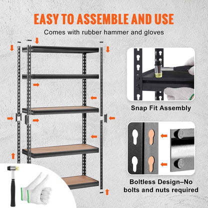 VEVOR Storage Shelving Unit, 5-Tier Adjustable, 2000 lbs Capacity, Heavy Duty Garage Shelves Metal Organizer Utility Rack, Black, 30" L x 12" W x 60" H for Kitchen Pantry Basement Bathroom Laundry 🍁 All In One Marketplace Canada
