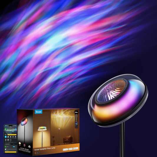Govee Uplighter Floor Lamp for Living Room, RGBIC Ripple Projector, Smart Floor Lamp for Bedroom, Compatible with SmartThings, Matter, LED Modern Corner Floor Light, Warm Cool White Standing Lamp 🍁 All In One Marketplace Canada