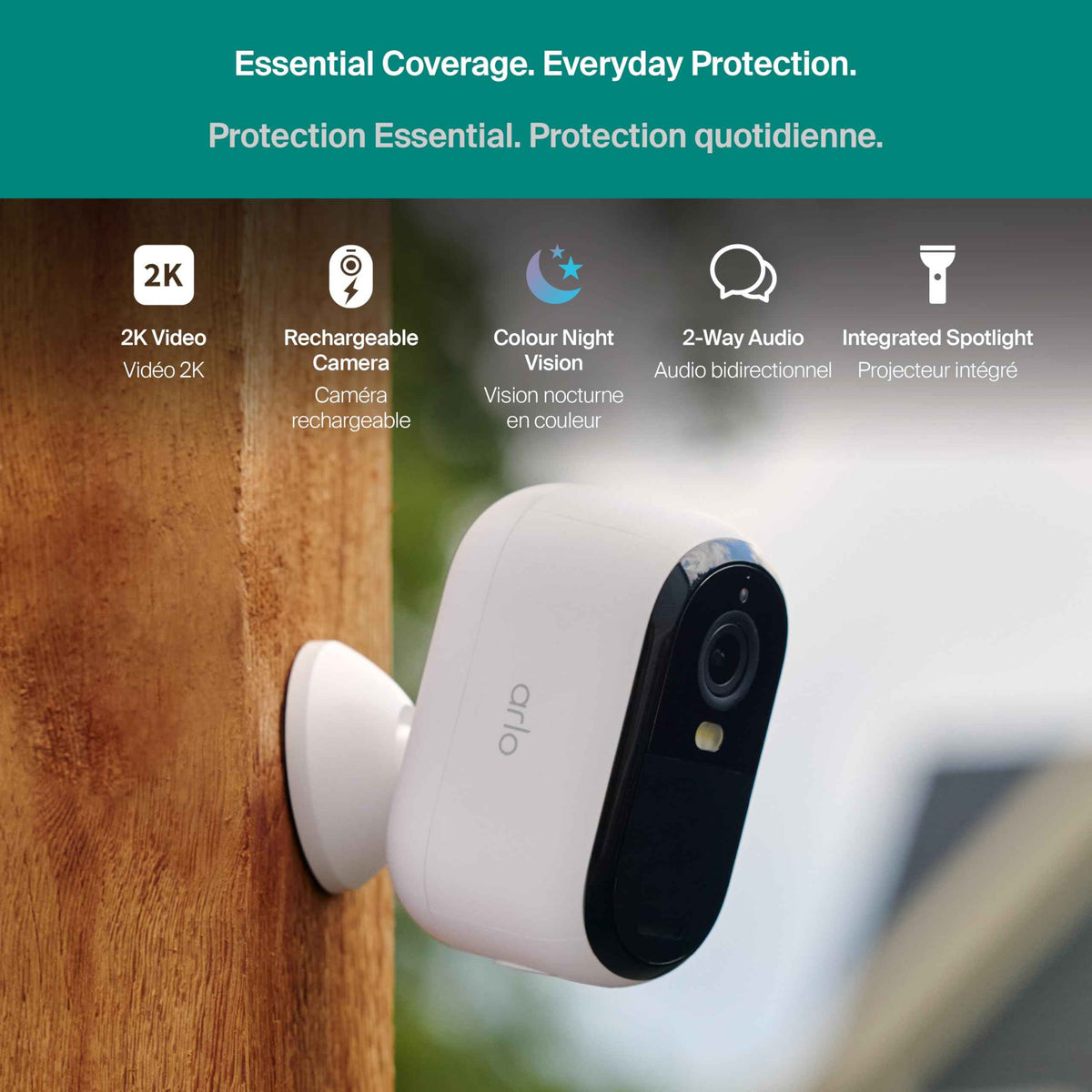 Arlo Essential Security Camera 2K (3rd Gen, 2025 Release) - Wireless Outdoor Camera, Battery Power, Person Recognition, Package Detection, Animated Preview, 1-Month Trial of Secure Plan, 2 Cam, White 🍁 All In One Marketplace Canada