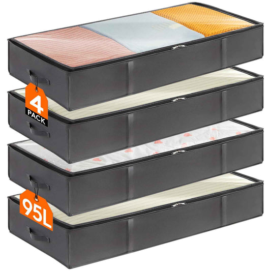 Lifewit 4 Pack 95L Under Bed Storage Bins, Foldable Closet Organizers and Storage Containers,Underbed Storage Bags with Reinforced Handle for Blanket,Clothing,Comforter, Sheets,Wrapping Paper, Grey 🍁 All In One Marketplace Canada