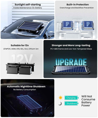 Solar Battery Trickle Charger for Car Battery, Portable and Waterproof Solar Battery Maintainer, Amorphous Silicon Solar Panel car Battery Charger (Solar Battery Charger 7.5W) 🍁 All In One Marketplace Canada