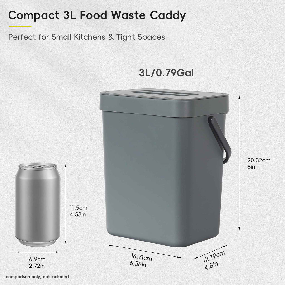EKO Puro Mini Wall-Mounted Trash Can with Lid, Indoor Food Waste Compost Bucket, 0.79 Gal / 3L Small Hanging Trash Can for Kitchen (Grey) 🍁 All In One Marketplace Canada