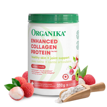 Organika Canadian-Made Enhanced Collagen Protein Powder- Lychee Flavour - Delicious flavour, High Protein Content - Hydrolyzed For Better Absorption – Grass-Fed, Non-GMO - 252g 🍁 All In One Marketplace Canada