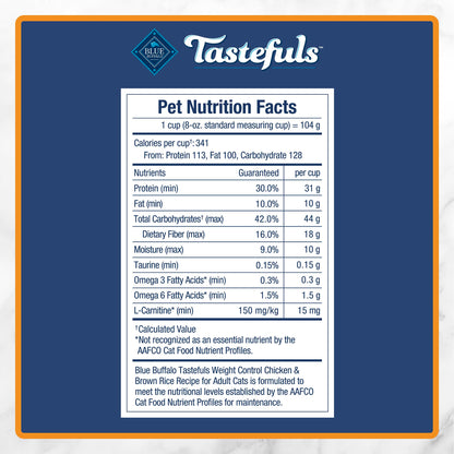 Blue Buffalo Tastefuls Chicken & Brown Rice Recipe Adult Dry Cat Food Weight Control, Real Chicken First, Deliciously Healthy Natural Cat Food, Supports Digestive Care and Coat Health, 3.1kg/7 lbs. 🍁 All In One Marketplace Canada