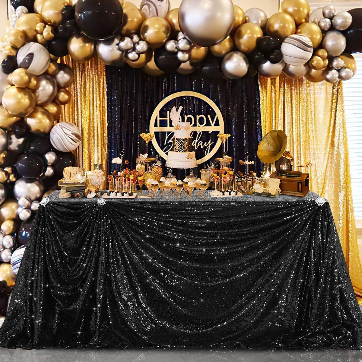 B-COOL Black Sequin Tablecloth Halloween Shimmer Tablecloth 50x80-inch Rectangular Table Overlays for Wedding Birthday Party Prom Table Decorations