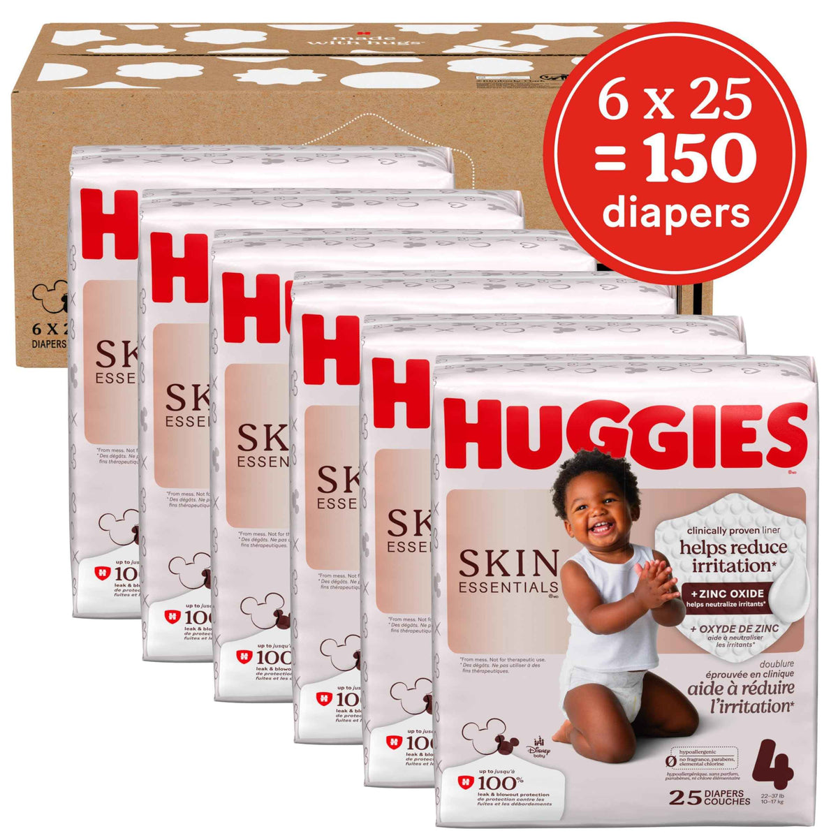 Huggies Size 4 Diapers, Skin Essentials Baby Diapers, Size 4 (22-37 lbs), 150 Count, Packaging May Vary 🍁 All In One Marketplace Canada