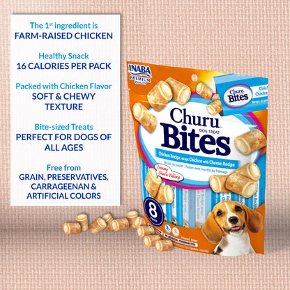 INABA Churu Bites for Dogs, Soft & Chewy Dog Treats with Vitamin E, 11.9 Grams Each Tube, 20 Tubes, Chicken & Cheese Variety Box 🍁 All In One Marketplace Canada