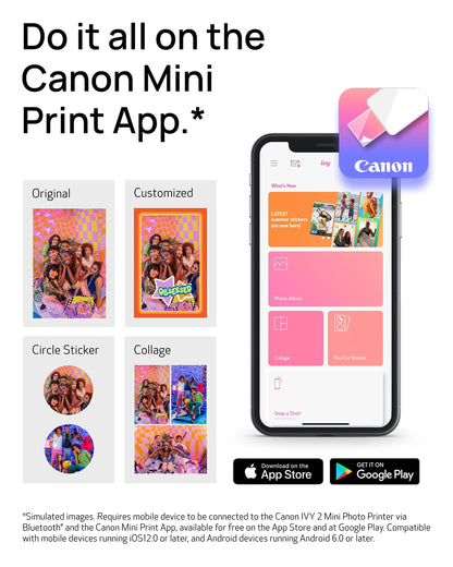 Canon Ivy 2 Mini Photo Printer (Pure White), Bluetooth Portable Smartphone Printer for iOS & Android, Bundle with 110 Zink Sticky-Back Photo Prints, LED Light Bar, Protective Case & USB Cable 🍁 All In One Marketplace Canada