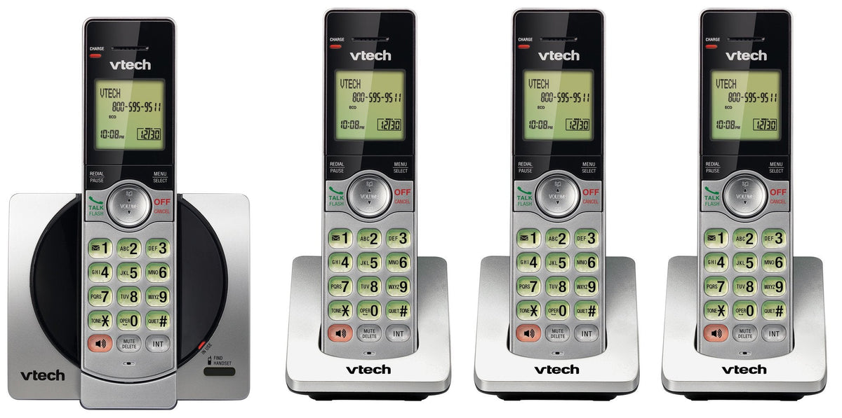 VTech DECT 6.0 Four Handset Cordless Phones with Caller ID, Backlit Keypads and Screens, Full Duplex Handset Speakerphones, Call Block, (Non ITAD Version) Silver/Black - CS6919-4 🍁 All In One Marketplace Canada