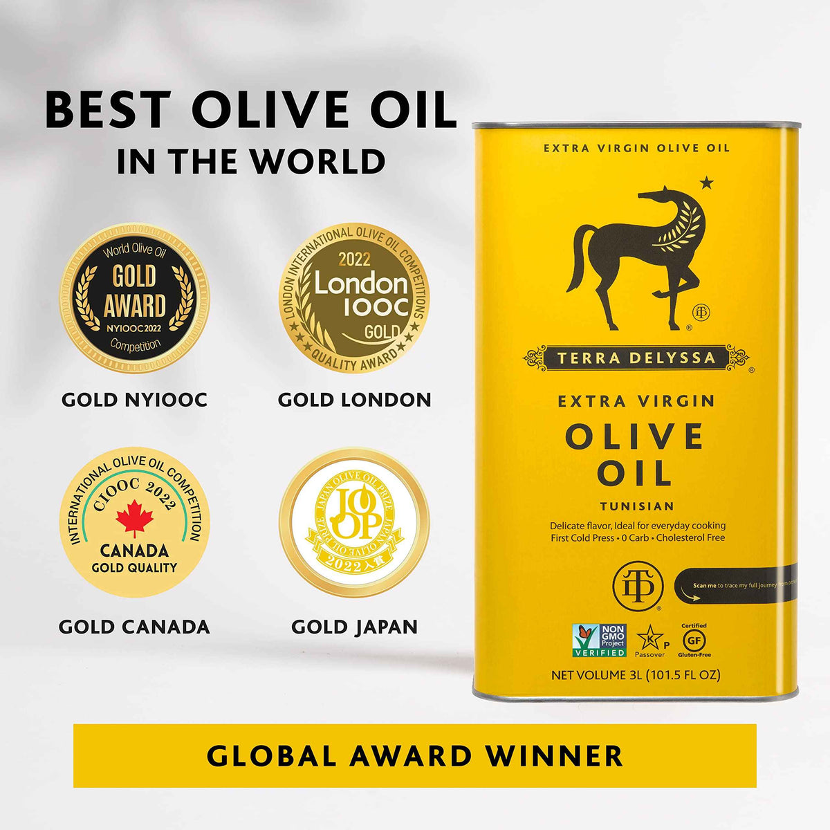 Terra Delyssa First Cold Pressed Extra Virgin Olive Oil, Single Sourced, 3 Litres (101 fl. oz) - 1 Pack, Certified Kosher. Non-GMO, Naturally Rich in Antioxidants and Polyphenols 🍁 All In One Marketplace Canada