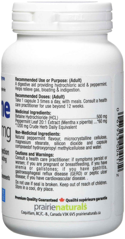 Prairie Naturals Betaine HCL 500mg VCaps - 120 Count 🍁 All In One Marketplace Canada