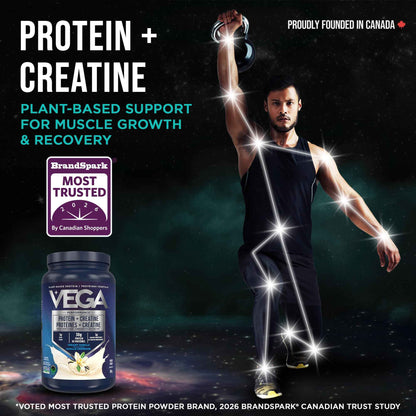 Vega Protein + Creatine, 28g Plant Based Protein Powder with Creatine for Muscle Recovery – Vanilla,18 Servings, 864 grams 🍁 All In One Marketplace Canada