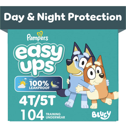 Pampers Easy Ups Girls & Boys Potty Training Pants, Size 6 (4T5T), Bluey Absorbent Training Underwear, Up to 100% Leakproof Day and Night, Hypoallergenic, 1 Pack (Count of 104) 🍁 All In One Marketplace Canada