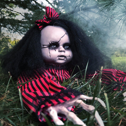 Haunted Hill Farm Scary Haunted Crawling Baby Doll, Halloween Animatronic with Touch Activated Lights and Sound, Battery Operated Indoor or Covered Outdoor Halloween Decorations, Creepy Fright Props