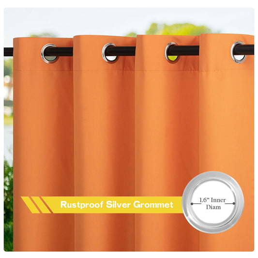 NICETOWN Canvas Outdoor Curtains Halloween Decor 95" Long for Patio Waterproof, Rustproof Grommet Outside/Indoor Window Drapes for Porch/Cabana, Orange, W55 x L95, Set of 2