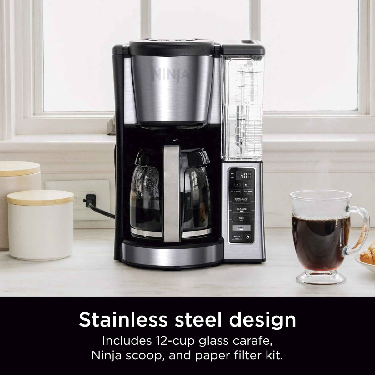 Ninja 12-Cup Programmable Coffee Maker with Glass Carafe – Classic & Rich Brew Styles, Delay Brew & Removable 60oz Water Reservoir, Black/Stainless Steel, CE250C (Canadian Version) 🍁 All In One Marketplace Canada