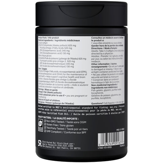 Sports Research® Fish Oil Mini-Softgels - Easy to Swallow Omega-3 Fatty Acids from Wild Caught Alaska Pollock Supporting Brain & Heart Health - 625mg, 120 Capsules 🍁 All In One Marketplace Canada