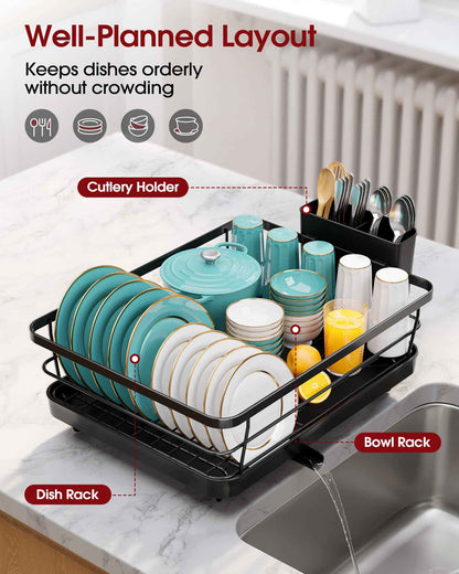 Sakugi Dish Drying Rack - Compact Dish Racks with Drain Board for Kitchen Counter, Durable Stainless Steel Dish Rack Used in Sink & on Countertop, Dark Black, Large 🍁 All In One Marketplace Canada
