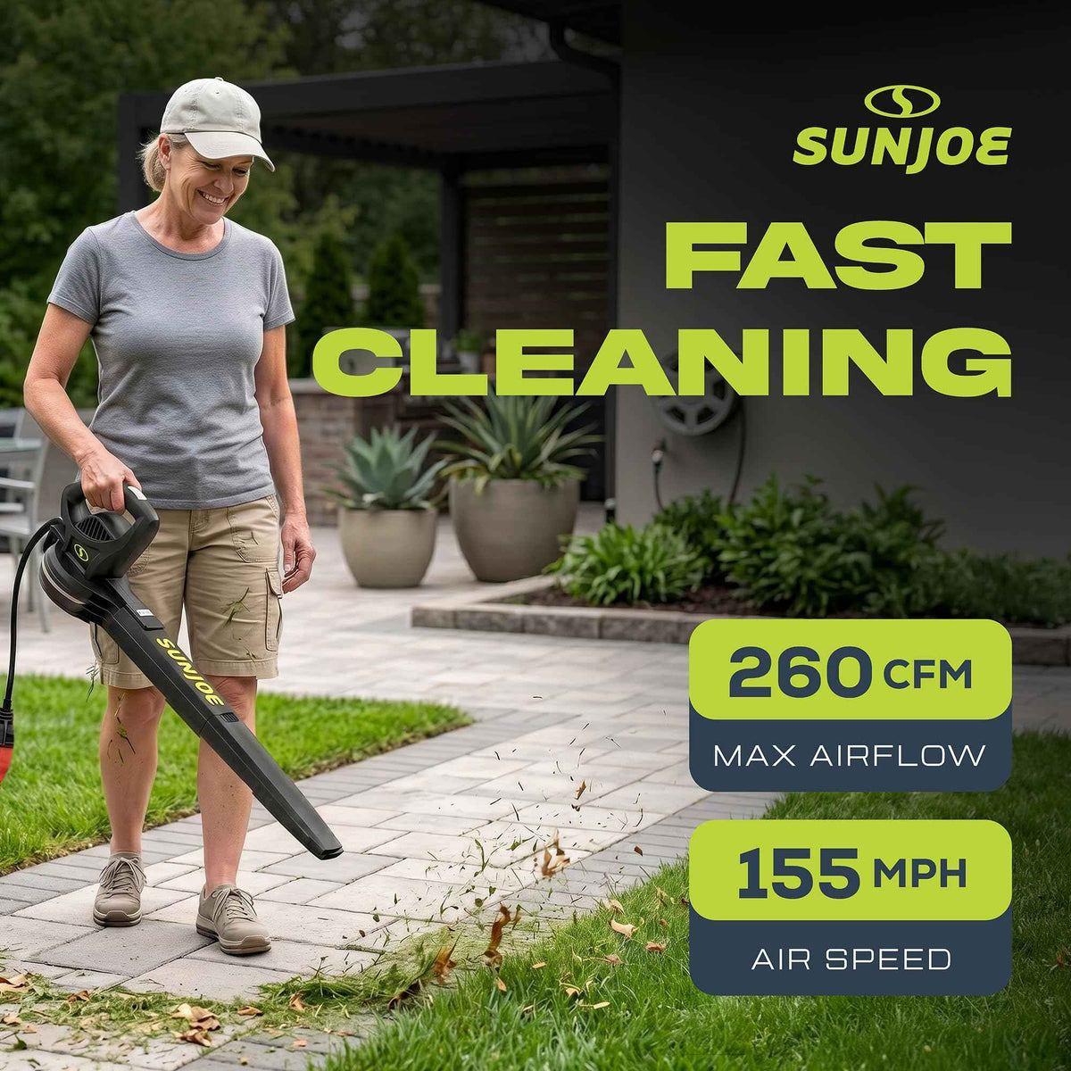 Sun Joe SBJ597E All-Purpose Electric Leaf Blower, 6-Amp Motor, 155 MPH, 260 CFM, Black - Lightweight & Compact, One-Hand Operation for Yards, Porches, Patios, Walkways, Decks, Garage & Light Snow 🍁 All In One Marketplace Canada