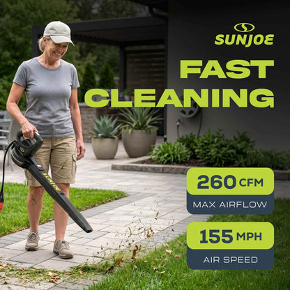 Sun Joe SBJ597E All-Purpose Electric Leaf Blower, 6-Amp Motor, 155 MPH, 260 CFM, Black - Lightweight & Compact, One-Hand Operation for Yards, Porches, Patios, Walkways, Decks, Garage & Light Snow 🍁 All In One Marketplace Canada