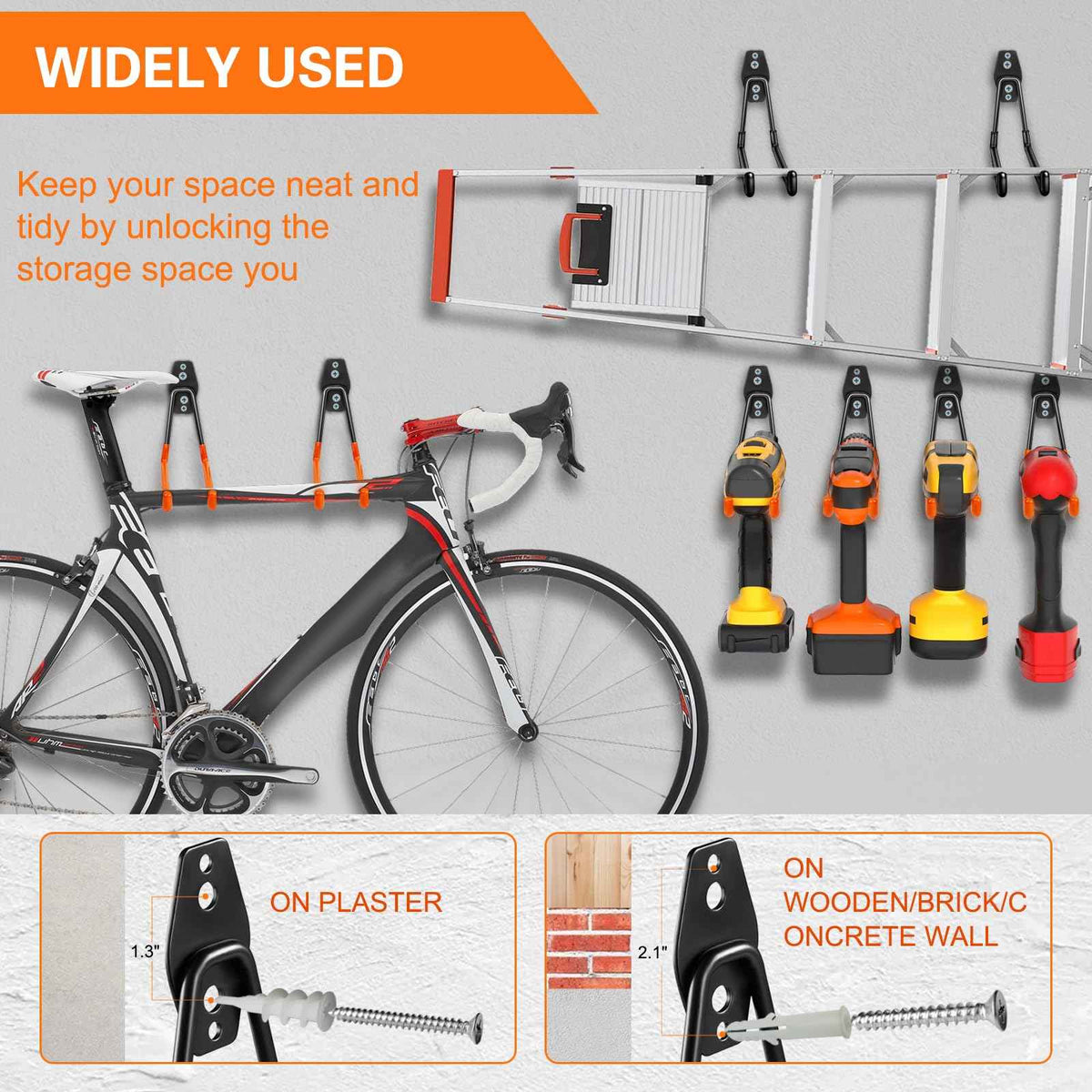 Garage Hooks Heavy Duty Utility Steel with Anti-Slip Coating Wall Mount Storage Organizer for Hanging Power and Garden Tools, Ladders, Hose, Bikes, Ropes, Bulk Items, and More (12 Pack Orange) 🍁 All In One Marketplace Canada