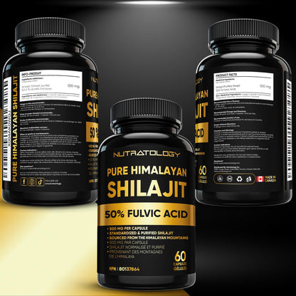 Nutratology® Pure Shilajit Capsules | 50% Fulvic Acid | High Potency & Purity - Sourced from the Himalayan Mountains - Shilajit for Men & Women - 60 Count 🍁 All In One Marketplace Canada