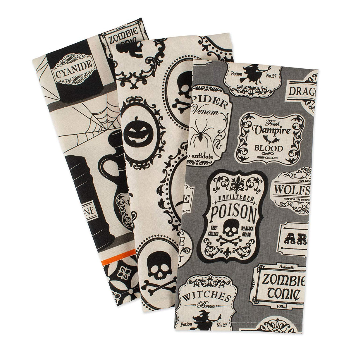 DII Decorative Oversized Cotton Halloween Holiday Dish Towels, 18" x 28", 3 Pack