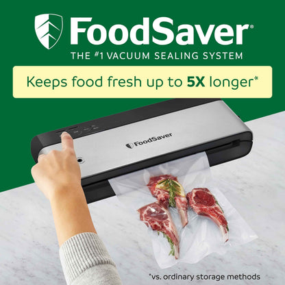 FoodSaver PowerVac Compact Vacuum Sealer Machine w/ Vertical Storage | 5 Airtight Vacuum Seal Bags & 1 Roll | VS0150 | Stainless Steel / Black 🍁 All In One Marketplace Canada