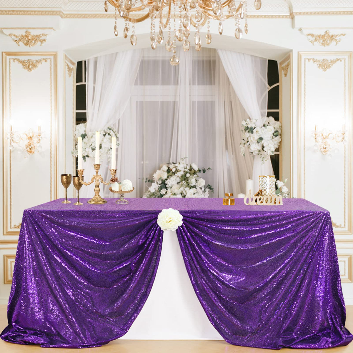 B-COOL Purple Sequin Tablecloth 60x102 Inch Sparkly Kitchen Cloth Glitter Table Drape Overlay for Wedding Halloween Birthday Party Decorations