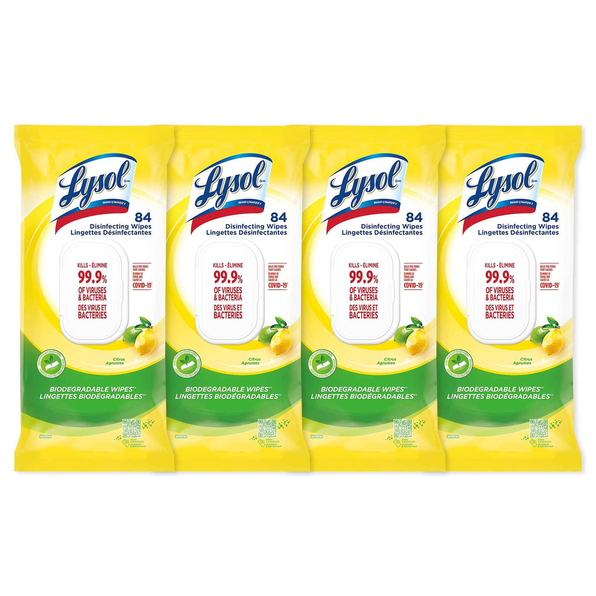 Lysol Disinfecting Wipes Flatpack, Citrus, Biodegradable Wipes, Kills 99.9% of Viruses & Bacteria, Bulk Pack of 4, 336 count (4 x 84 count) 🍁 All In One Marketplace Canada