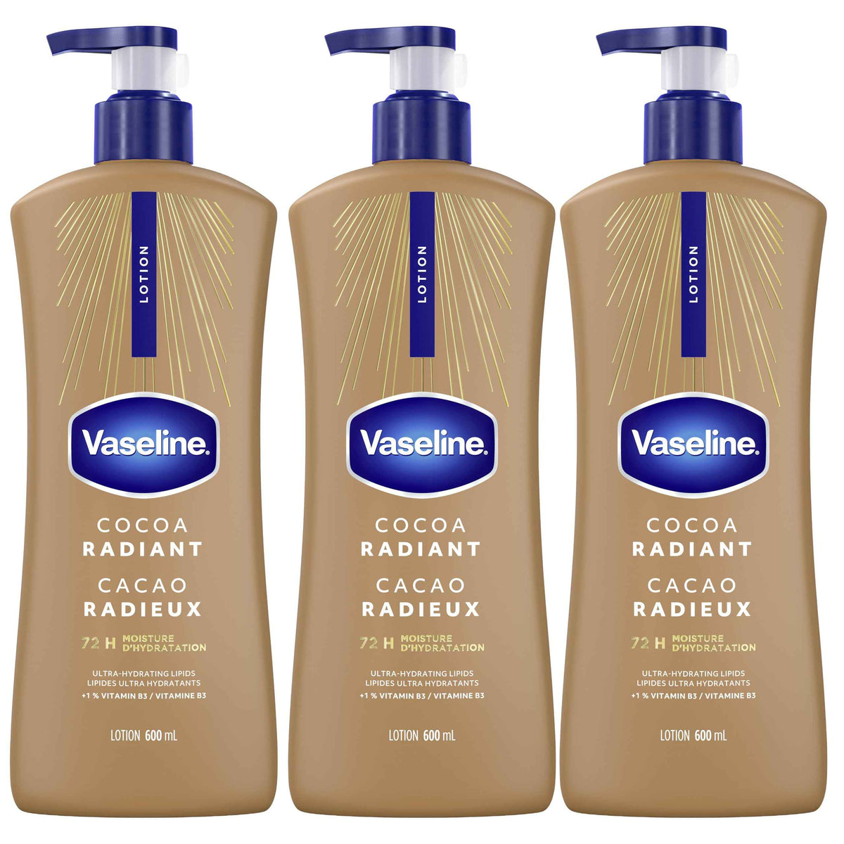 Vaseline Cocoa Radiant Lotion Ultra-Hydrating 72H Moisture, 600mL, 3-Pack 🍁 All In One Marketplace Canada