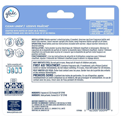 Glade PlugIns Air Freshener Oil Refill, Scented and Essential Oils for Home and Bathroom, Clean Linen, 5 Refills 🍁 All In One Marketplace Canada