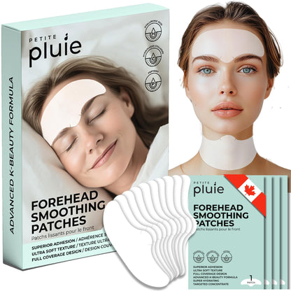 Petite Pluie Overnight Use Advanced Canadian Forehead Smoothing Patches - Premium Hydrogel Non-Sticky Hydration Collagen Face Mask - Superior Adhesion with Extra Large Size for Necklines & Frown Lines Treatment, Made in Korea, 10 Count