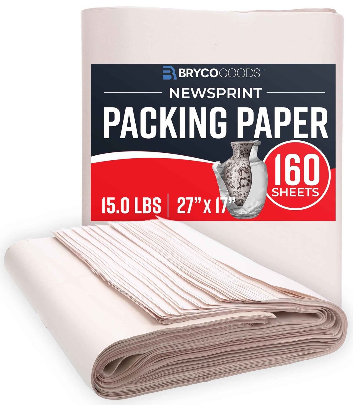 Bryco Goods Newsprint Packing Paper Sheets for Moving - 5lb - 160 Sheets - Moving & Shipping Supplies - 27" x 17" - Wrapping & Protecting Fragile Items - Newspaper Paper 🍁 All In One Marketplace Canada