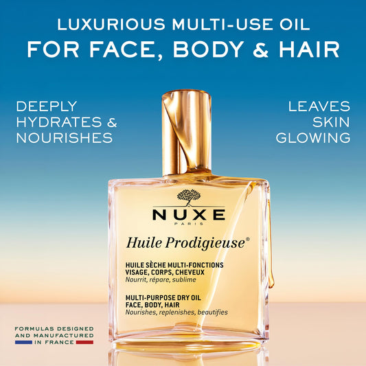 NUXE Huile Prodigieuse Multi-Purpose Dry Oil - Radiant Glow and Lightweight Hydration for Face, Body & Hair. Nourishes, Repairs and Enhances - 100mL 🍁 All In One Marketplace Canada