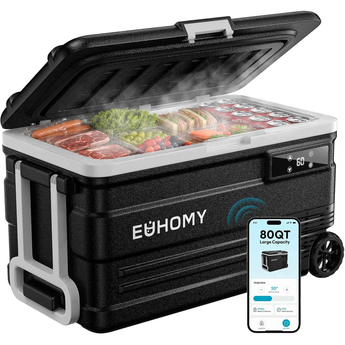 EUHOMY 12 Volt Refrigerator, 80QT(75L) 12V Fridge, Electric Cooler APP Control, Car Fridge 12/24V DC 110-240V AC, Car Refrigerator 0℉~68℉, 12 Volt Cooler for Camping, Trip, Truck, Boating, Outdoor 🍁 All In One Marketplace Canada