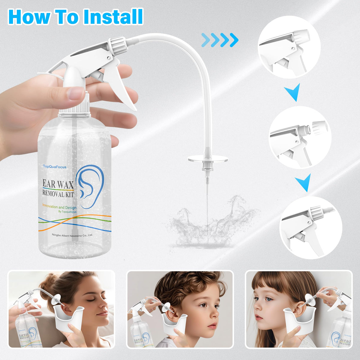 TopQuaFocus 500ml Earwax Remover Ear Cleaner Irrigation Tool Ear wax Removal Flushing System Earwax Cleaning Spray Bottles Ear Flush System for Adults & Kids (16.9oz) 🍁 All In One Marketplace Canada