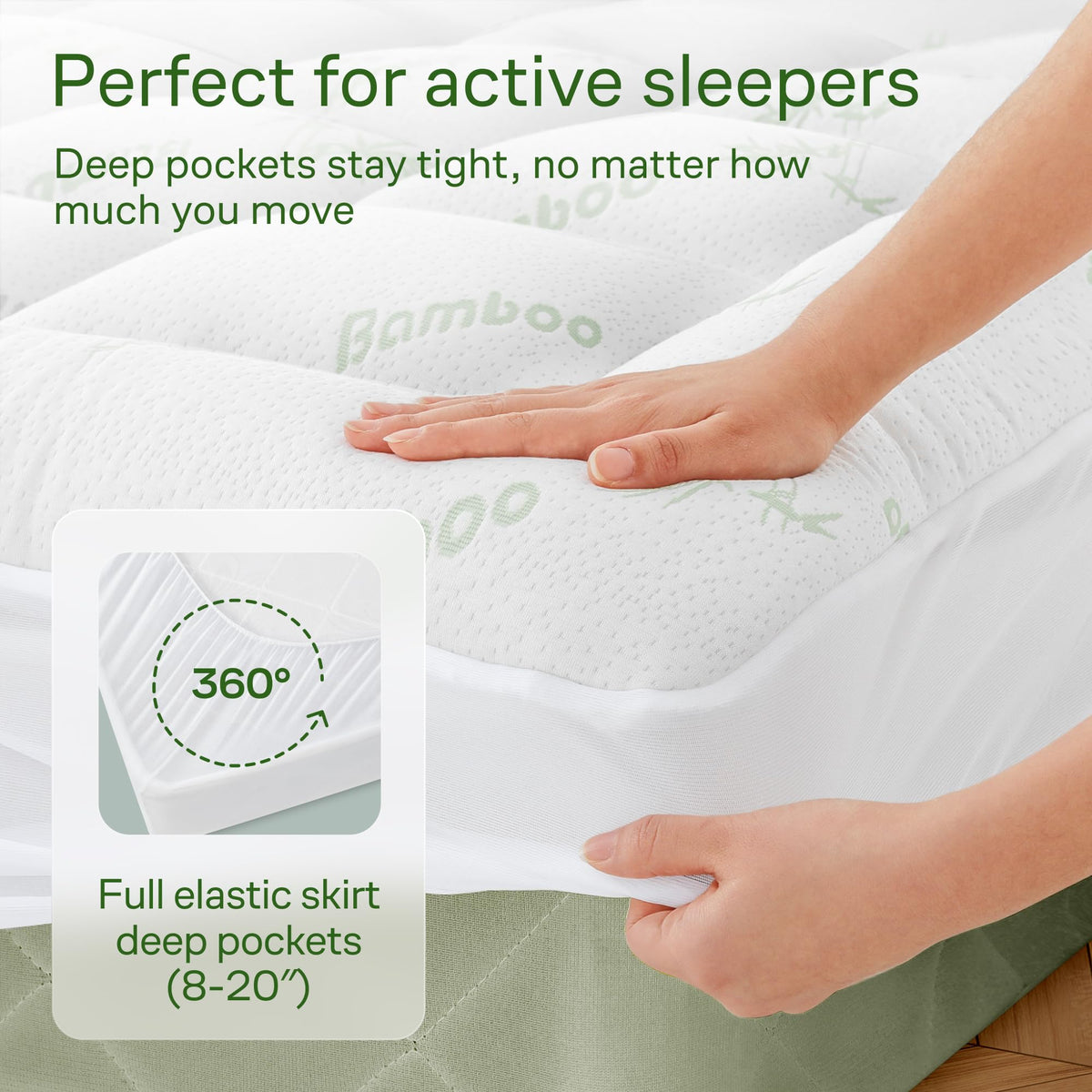 Bamboo Mattress Topper Queen RV Size - Thick Cooling Breathable Pillow Top Mattress Pad for Back Pain Relief - Deep Pocket Topper Fits 8-20 Inches (60x75 Inches, Green) 🍁 All In One Marketplace Canada