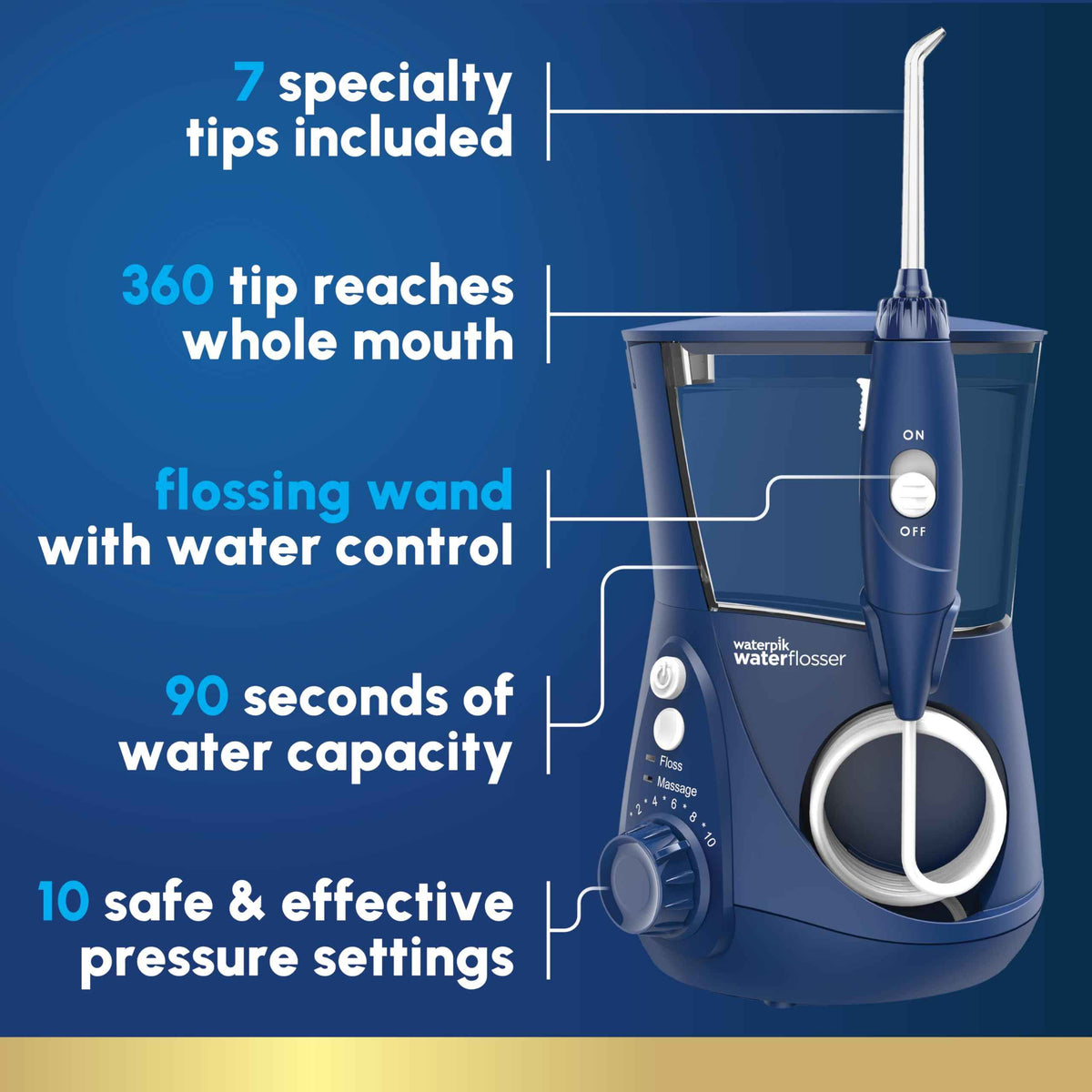 Waterpik Aquarius Water Flosser For Teeth Cleaning, Gums, Braces, Dental Care, Electric Power With 10 Settings, 7 Tips For Multiple Users & Needs, CDA Validated, Blue WP-663, Packaging May Vary 🍁 All In One Marketplace Canada
