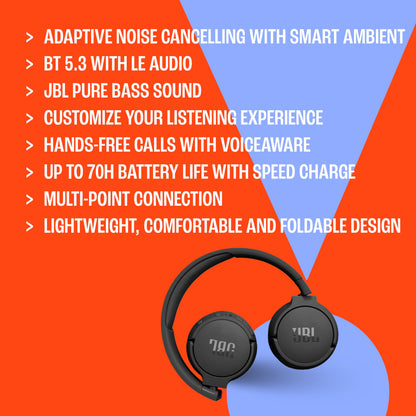 JBL Tune 670NC - Adaptive Noise Cancelling with Smart Ambient Wireless On-Ear Headphones, Up to 70H Battery Life with Speed Charge, Lightweight, Comfortable and Foldable Design (Blue) 🍁 All In One Marketplace Canada