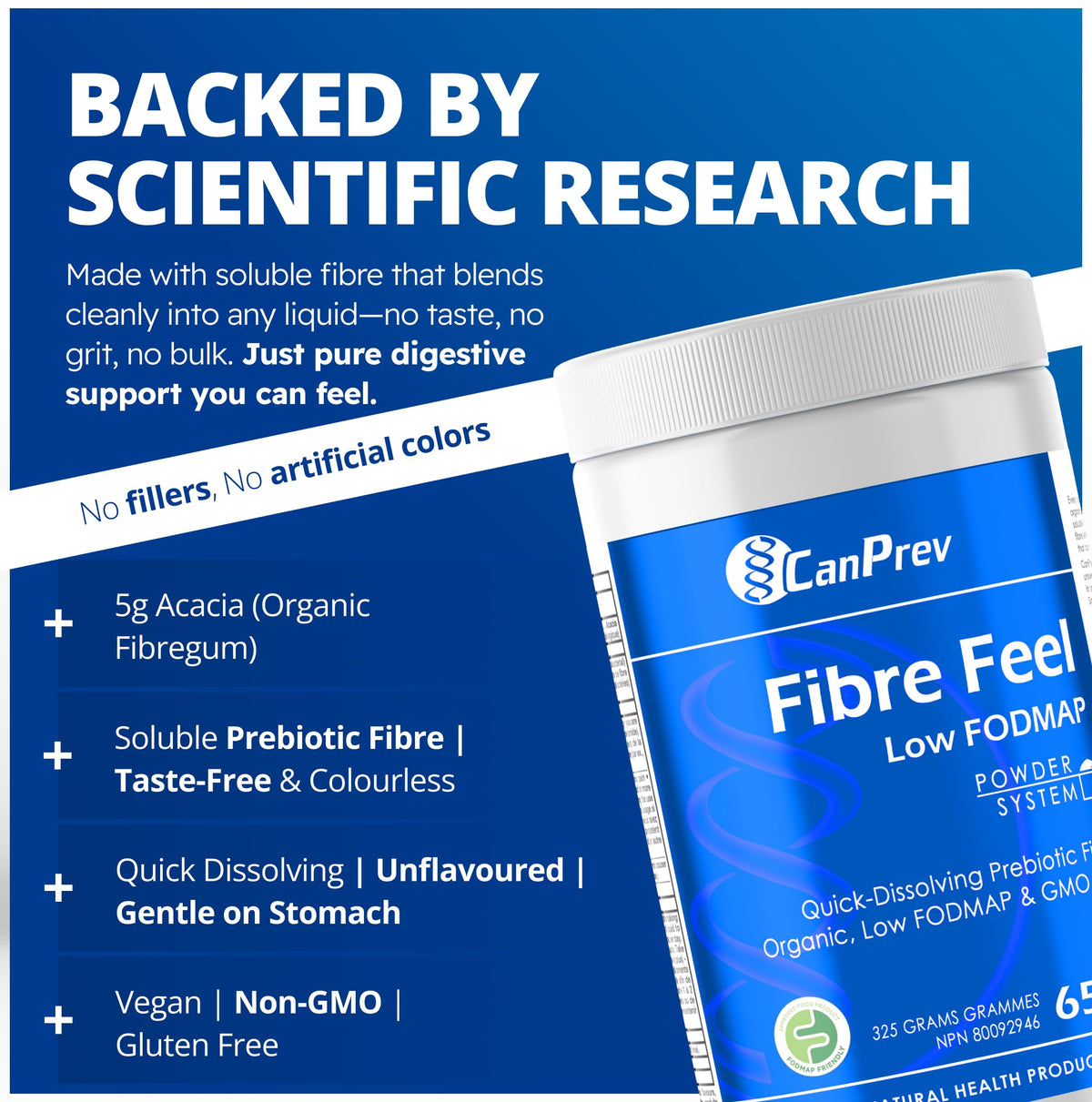 CanPrev Organic Fibre Feel Powder 325g, 65 Servings, Unflavoured & Easy to Mix, Promotes Digestive Wellness & Regularity, Quick-Dissolving & Gentle, Natural Ingredients, Perfect for Smoothies & Shakes 🍁 All In One Marketplace Canada