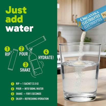 Organika Canadian-Made Electrolytes Powder with Vitamin C & Prebiotic Fibre - Sugar-Free Hydration Drink Mix - Lemon Iced Tea - 20 Single-Serve Sachets x 3.5g 🍁 All In One Marketplace Canada