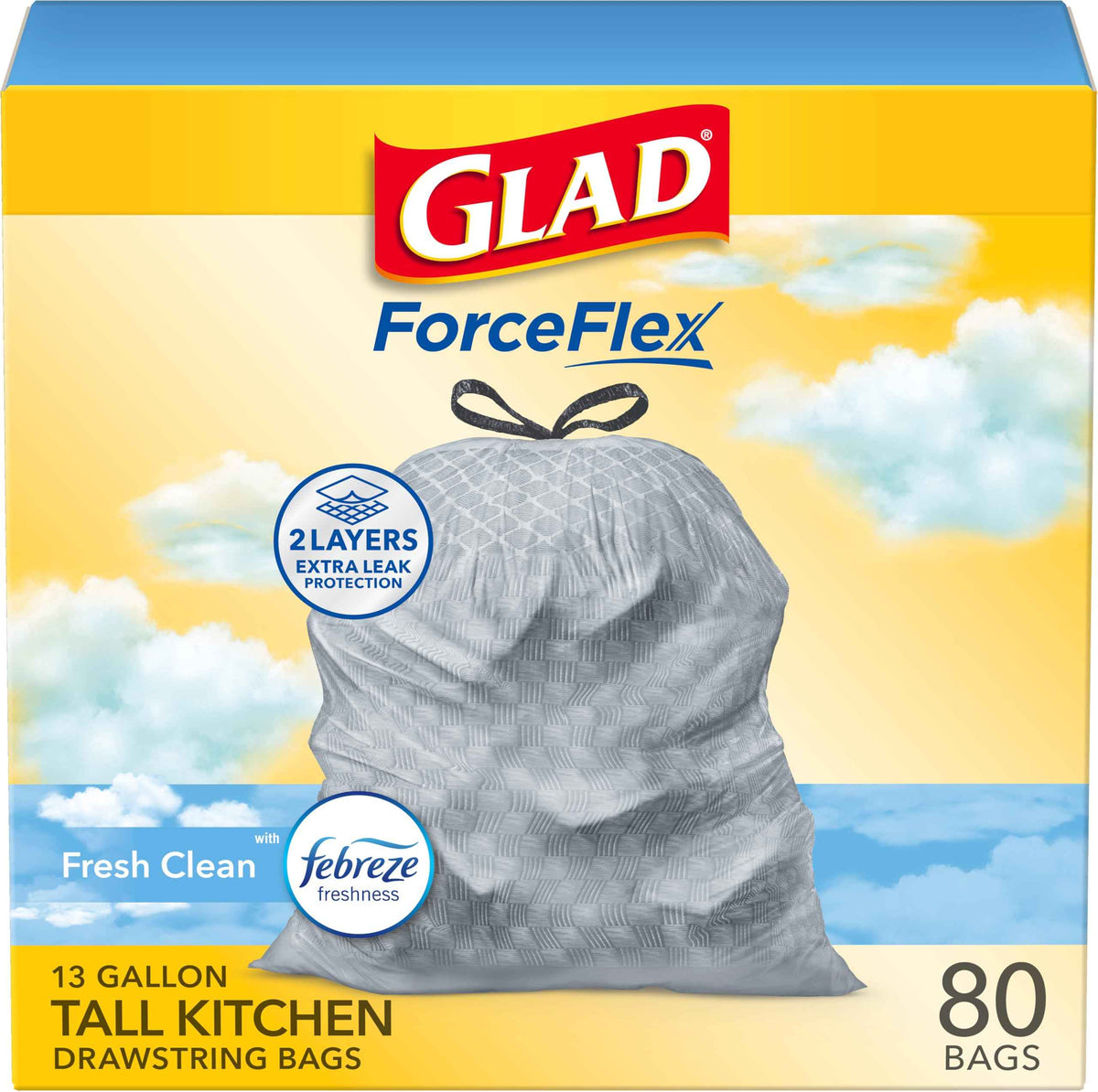 Glad Tall Kitchen Drawstring Trash Bags - OdorShield 13 Gallon Grey Trash Bag, Febreze Fresh Clean - 80 Count 🍁 All In One Marketplace Canada