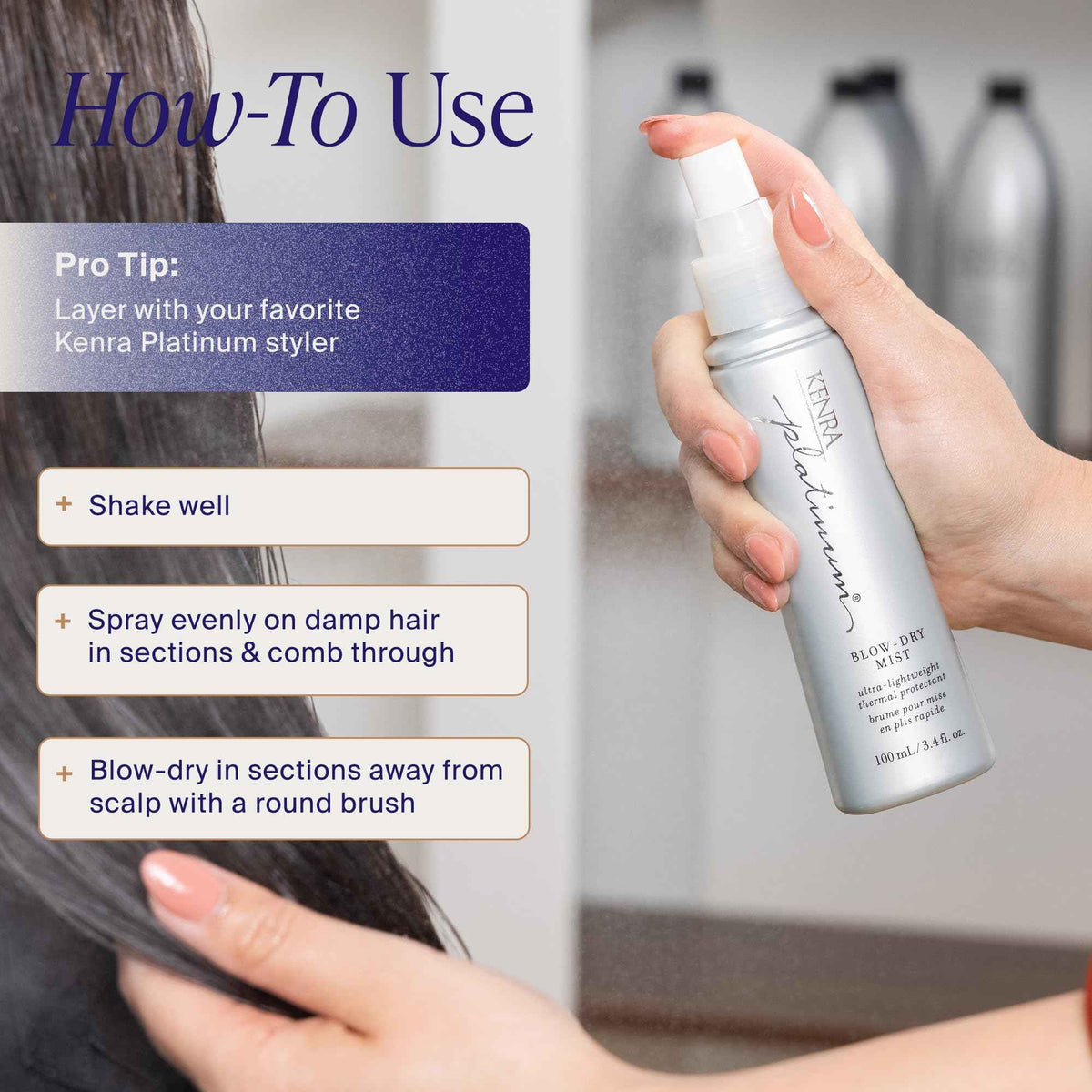 Kenra Platinum Blow-Dry Mist | Ultra Lightweight Thermal Heat Protectant | Reduces Dry Time & Frizz | Fine to Medium Hair | 100 mL 🍁 All In One Marketplace Canada